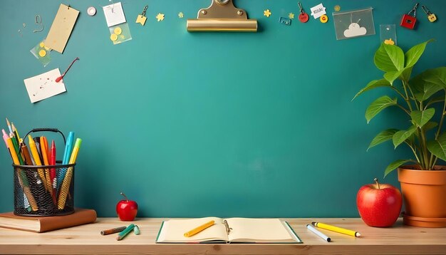 Photo a green wall with a pencil and a book on it