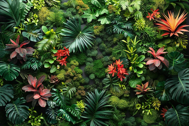 a green wall with plants and plants and plants