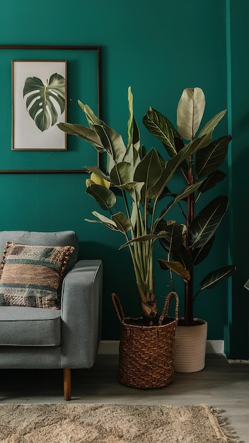 a green wall with a plants