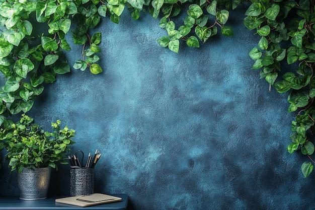 Photo a green wall with a sleek modern desk