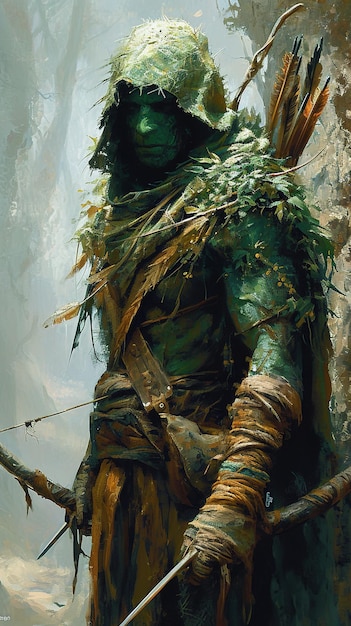 a green warrior with a sword in his hand