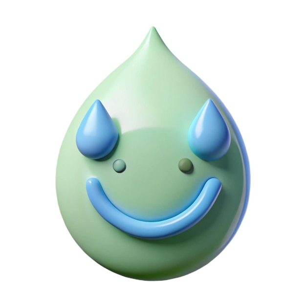 a green water drop with a blue smiley face on it