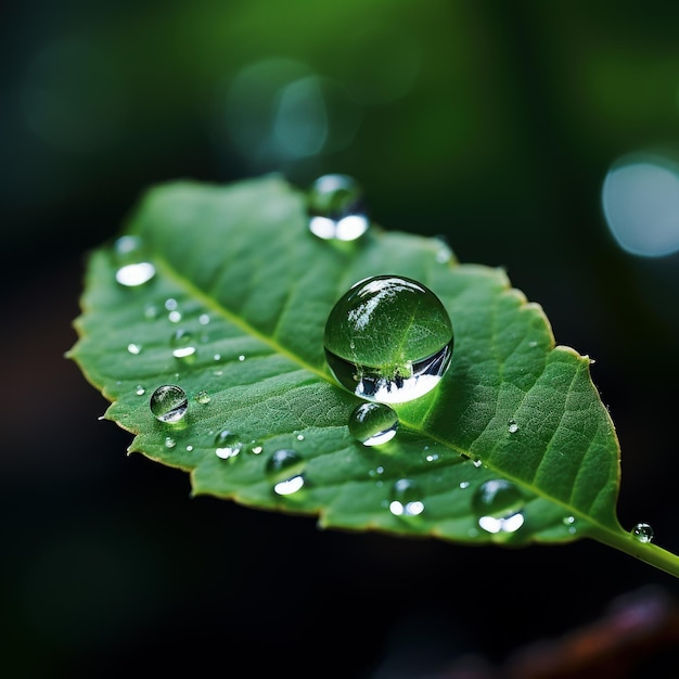 Photo green water drops leaf on water