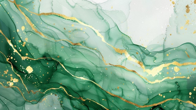 green watercolor streaks with golden lines background