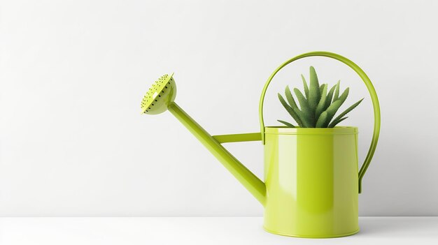 Green watering can for watering plants isolated on white background Generative AI