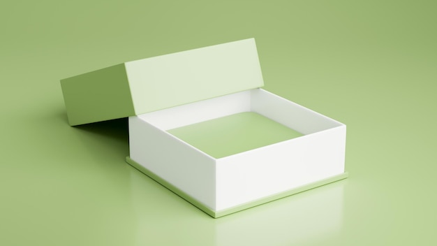 Green and white empty gift box mockup on pastel green background 3d render