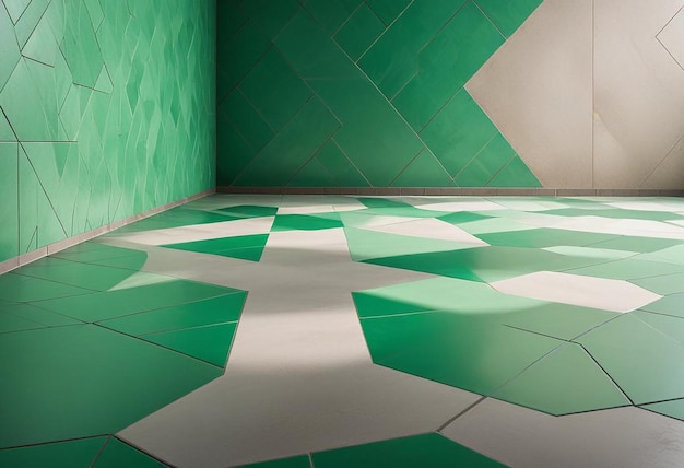 Photo a green and white floor with a green tile floor and green tiles