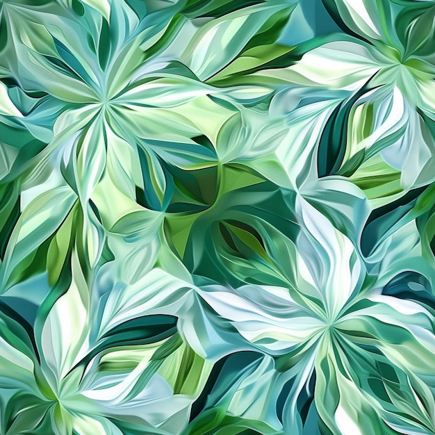 A green and white floral pattern with a blue background