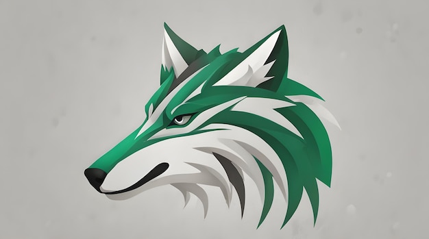 a green and white head of a wolf with a green head