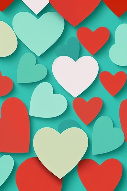 A green and white heart background with a red heart on it.