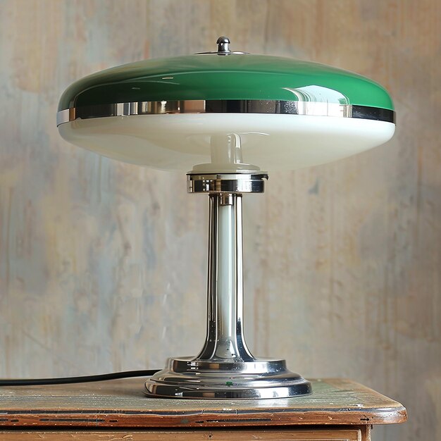 a green and white lamp with a green top that says  the number 1