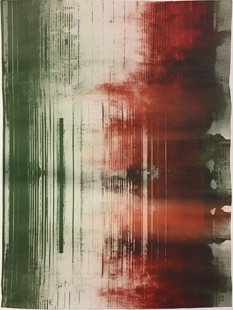 A green and white painting with red and white stripes is shown.