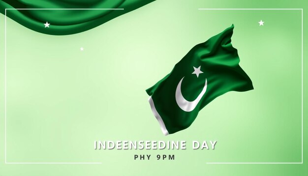 a green and white poster with a flag that says  independence day