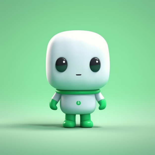 a green and white robot with a green shirt on it