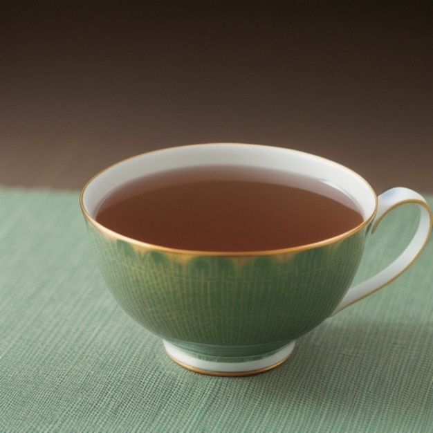 a green and white tea cup with a green and white design.