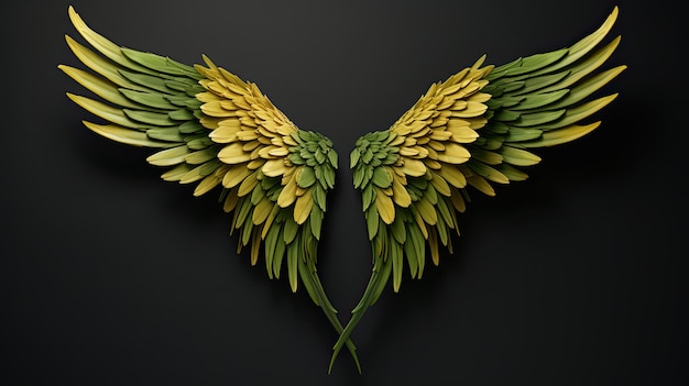 Green Wings Isolated Leaf Wings with Floral Concept in Nature's Yellow and Green