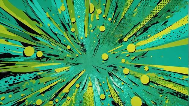 a green and yellow abstract painting of yellow and green circles