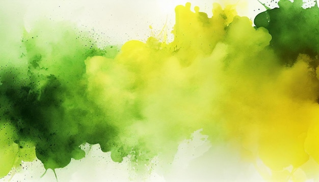 Green and yellow abstract watercolor background with watercolor splashes Generative AI