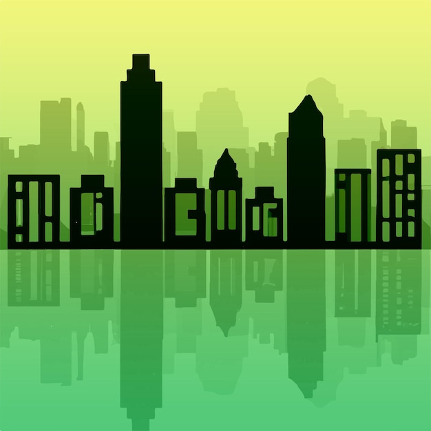 A green and yellow background with a black cityscape and the word atlanta on it.