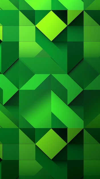 a green and yellow geometric wall with geometric shapes