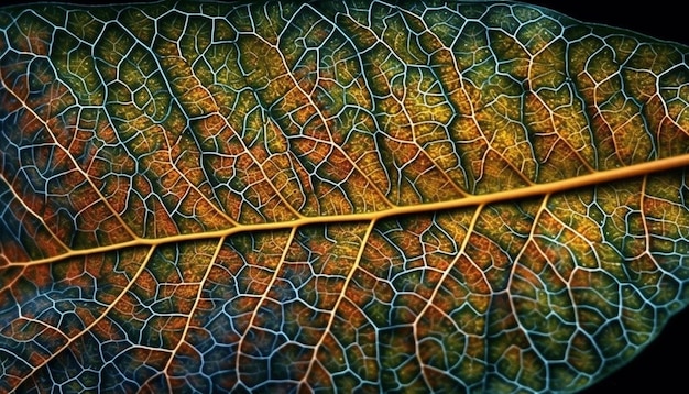 Green and yellow leaf vein pattern macro shot generated by AI