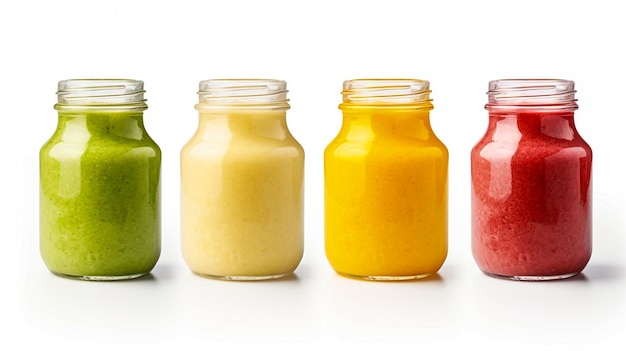 Green yellow orange and red smoothie in glass on white background generative AI