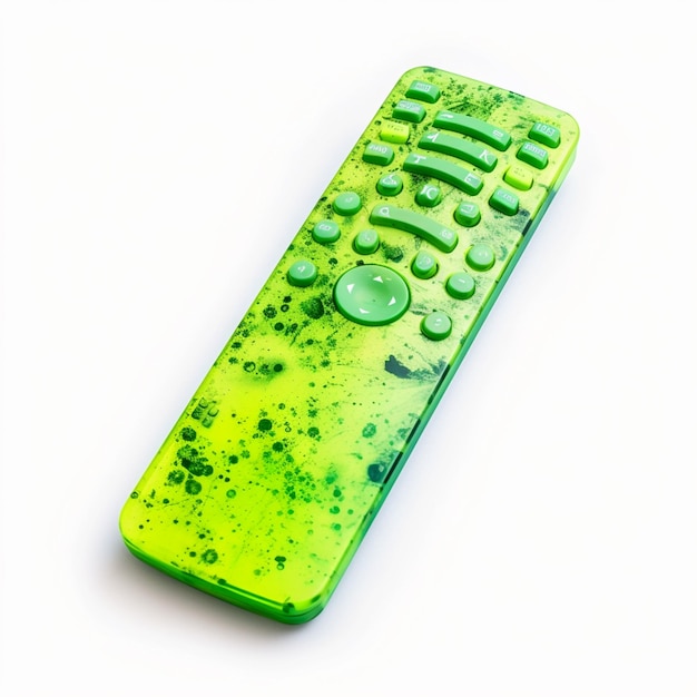 A green and yellow remote with the number 7 on it