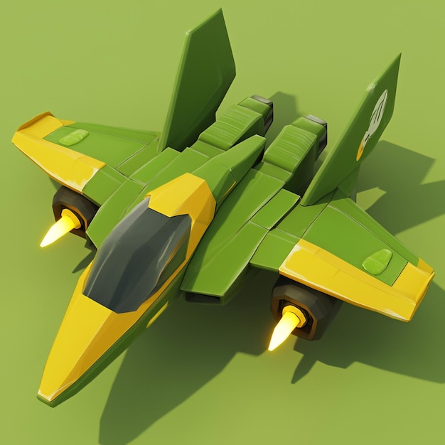 Photo green and yellow spaceship with flares