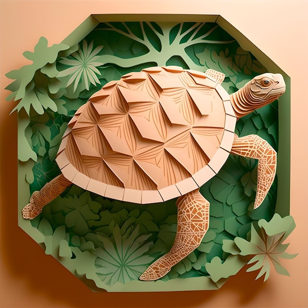 Green Zoo Turtle Papercut Generative AI Paper Style Animal Zoo Polygonal Art