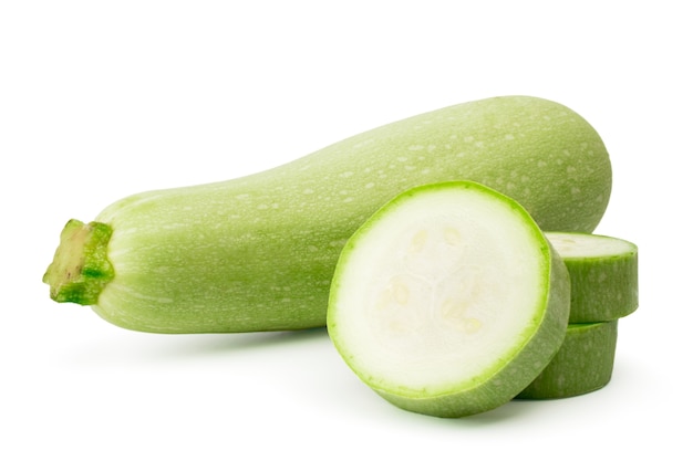 Green zucchini on a white background