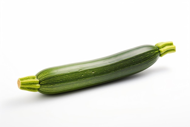 a green zucchini on a white surface