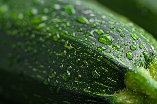 A green zucchini with droplets of water on it