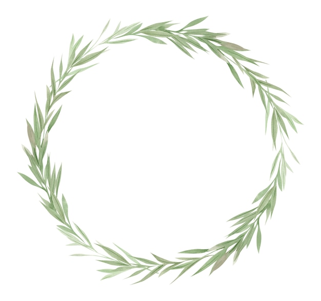 Greenery frame, green leaves and branches on wreath