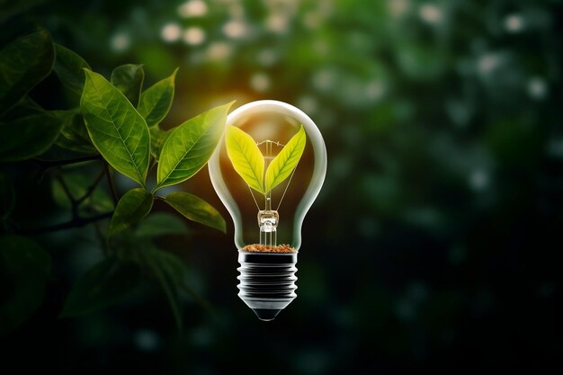 GreeneryAdorned Light Bulb on Clean Background Generative AI