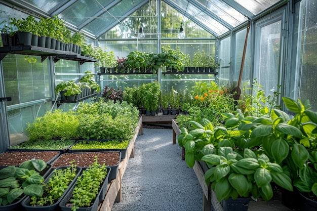 Greenhouse Filled with Culinary Herbs for Chefs and Home Cooks Fresh Basil Mint Rosemary