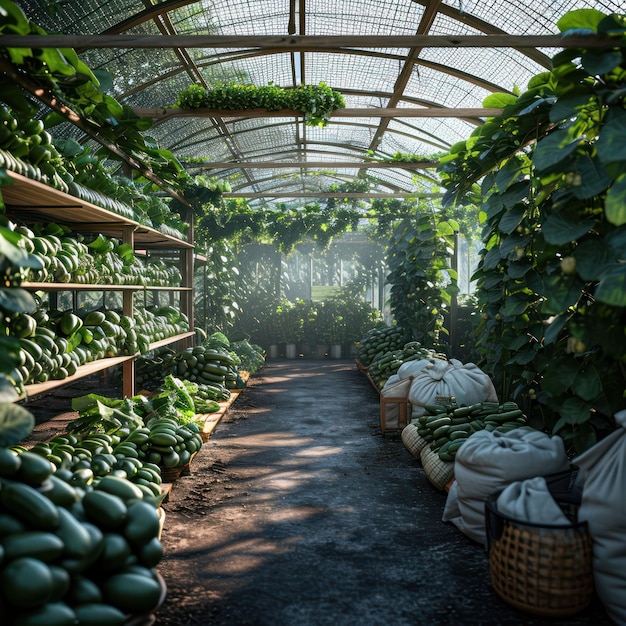 greenhouse harvest with organic ripe vegetables