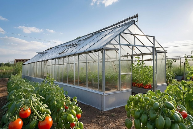 Greenhouse with Growing Tomatoes Sky Background