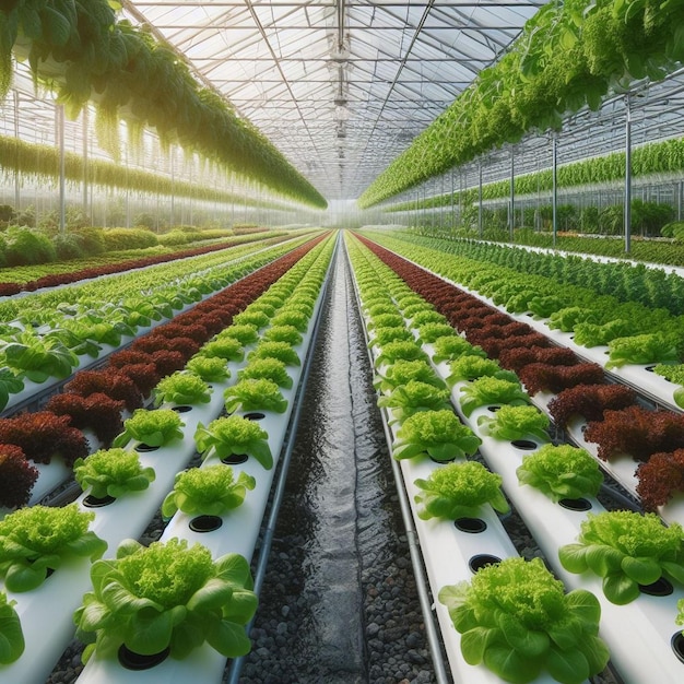 a greenhouse with a lot of plants and a sign that says  lettuce