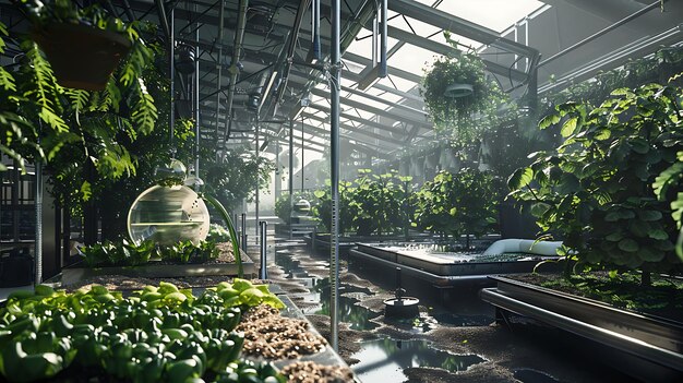 Photo a greenhouse with a lot of vegetables and a large dome on the top