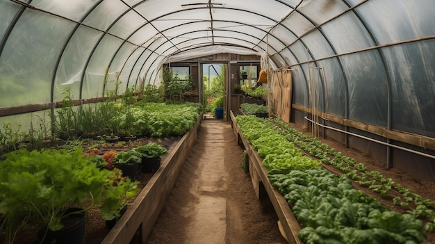 Greenhouse with Variety of Organic Vegetables