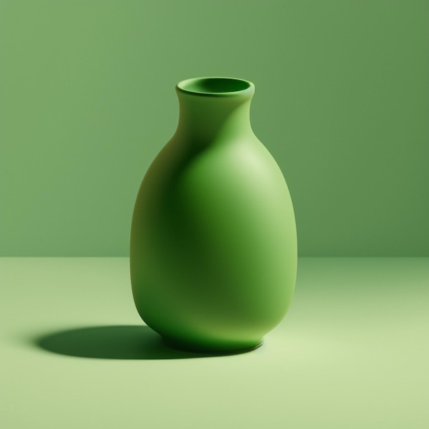 Greenish ceramic vase isolated on green background Generative AI