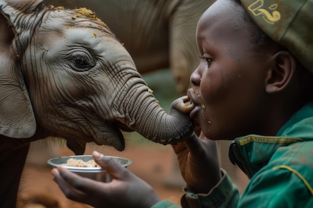 Photo a greenpeace volunteer handfeeding orphaned elephant calves at a wildlife rehabilitation center supp