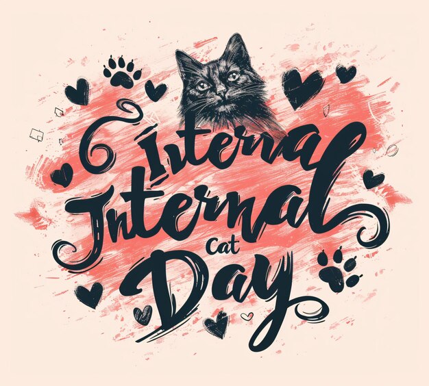 Photo greeting card for international cat day featuring adorable cat paws vector illustration in a flat s