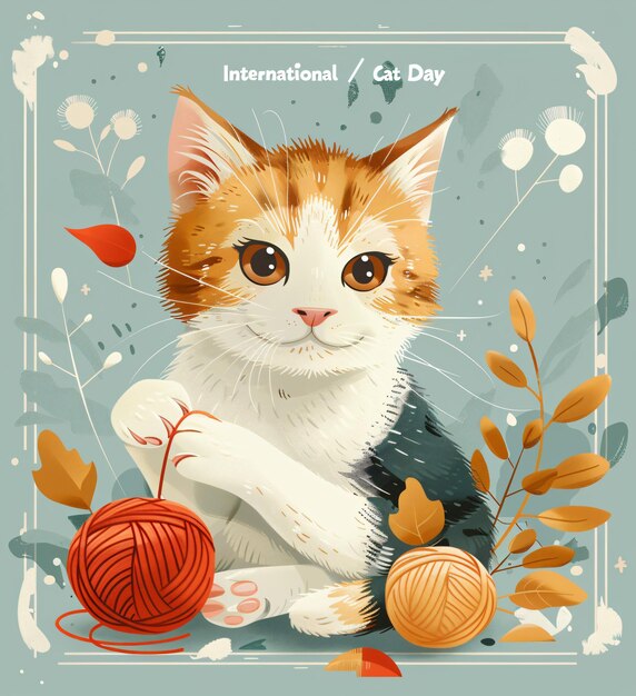 Photo greeting card for international cat day featuring adorable cat paws vector illustration in a flat s