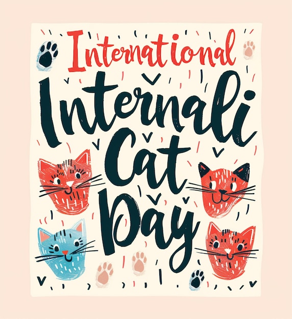 Photo greeting card for international cat day featuring adorable cat paws vector illustration in a flat s