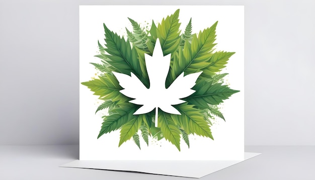 Greeting card template decorated with marijuana leaves Leave space for text