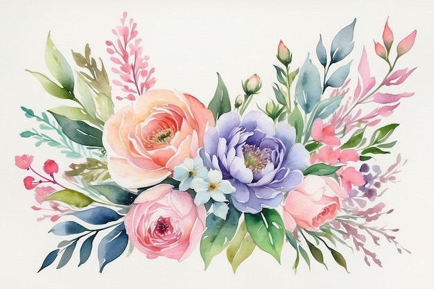 Greeting card with flowers Pastel colors Handmade Watercolor painting