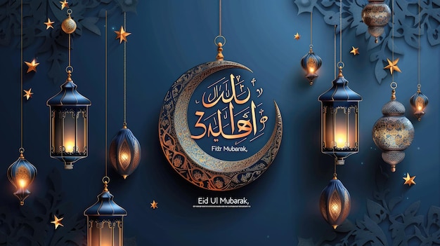 a greeting Islamic CelebrationRamadan and Eid Mubarak Design with Cresccard for the month of month