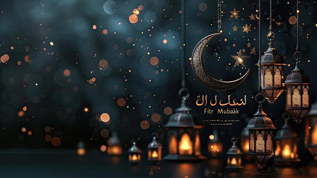 a greeting Islamic CelebrationRamadan and Eid Mubarak Design with Cresccard for the month of month