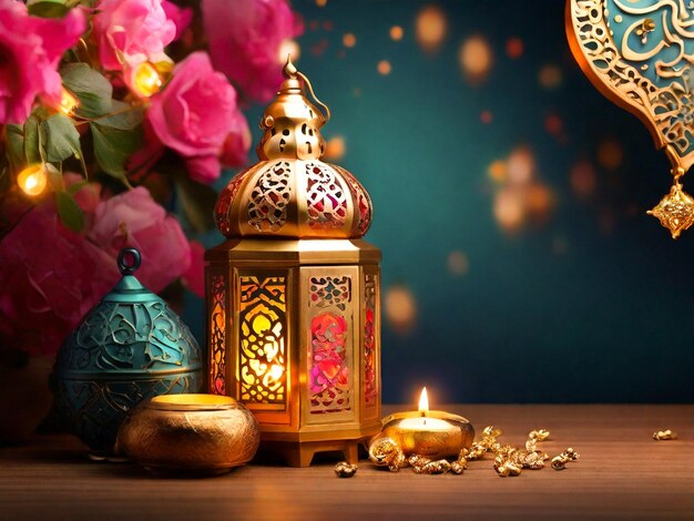 Greetings for Eid Mubarak with a colorful background